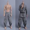 1/12 Scale Male Clothes,Martial Monk Combat Suit Men's Coat Pant Belt Clothing for 6inch Male Soldier Action Figure (Gray) view 3