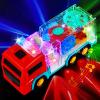 Fire Trucks for Toddlers 3-5, Light Up Sensory Car Toy for Kids, LED Transparent Bump Car with Rotating Gear, Cool Lights and Musical, Educational Crawling Toy for Baby, Birthday Gift for Boys Girls view 1