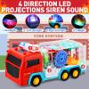 Fire Trucks for Toddlers 3-5, Light Up Sensory Car Toy for Kids, LED Transparent Bump Car with Rotating Gear, Cool Lights and Musical, Educational Crawling Toy for Baby, Birthday Gift for Boys Girls view 2
