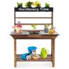 DORTALA Kids Potting Bench, Fir Wood Outdoor Mud Table with Removable Sink, 4 Pots, Chalkboard, Storage Shelves, Garden Kid Kitchen Playset, Mud Kitchen for Kids Outdoor view 1