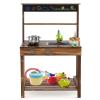 DORTALA Mud Kitchen, Fir Wood Outdoor Play Kitchen with Stoves, Sink & Faucet, Blackboard, Storage Shelf, Kids Kitchen Playset, Mud Kitchen for Kids Outdoor view 1