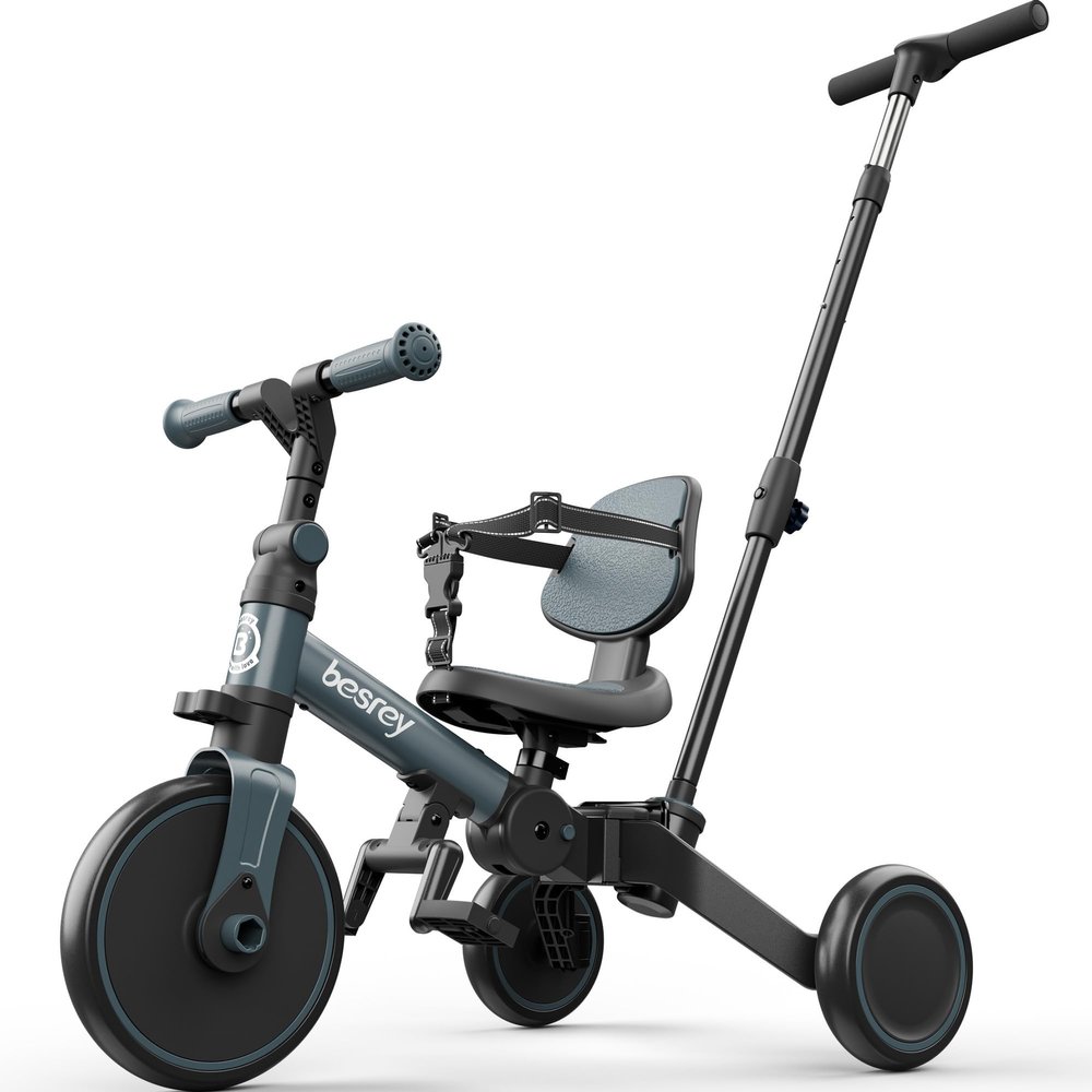 besrey 4 in 1 Toddler Bike, Toddler Tricycle for 1-3 Year Old, Trike with Push Handle, Backrest and Safety Belt, Birthday Gifts and Toys for Boys and Girls, Balance Bike