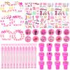 128 PCS Hot Pink Party Favors Decorations ,Princess Birthday Supplies Bracelet Stickers Pin Stamp Bubble Wand Gifts Stuffers for Girls Kids view 1