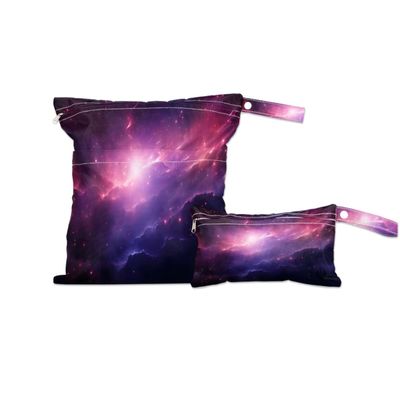 2pcs Cloth Diaper Wet Dry Bag with Two Zipper Pocket Waterproof Washable Storage Bag Travel Laundry Bags, Beach, Pool, Breast Pump Parts, Gym Bag for Swimsuits & Wet Clothes for Baby (Sky Starry)