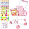 deAO Kids Shopping Cart Play Set,Pretend Food and Shop Accessories, 2 in 1 Kids Grocery Trolley with Front Doll Seat Carrier(Doll not Included) view 1