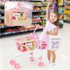 deAO Kids Shopping Cart Play Set,Pretend Food and Shop Accessories, 2 in 1 Kids Grocery Trolley with Front Doll Seat Carrier(Doll not Included) view 2