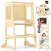 OLAKIDS Toddler Tower, 4 in 1 Foldable Kitchen Stool Learning Standing Tower with Chalkboard Removable Safety Rail, Kids Wooden Collapsible Montessori Step Stool Table and Chair Set view 1
