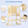 OLAKIDS Toddler Tower, 4 in 1 Foldable Kitchen Stool Learning Standing Tower with Chalkboard Removable Safety Rail, Kids Wooden Collapsible Montessori Step Stool Table and Chair Set view 4