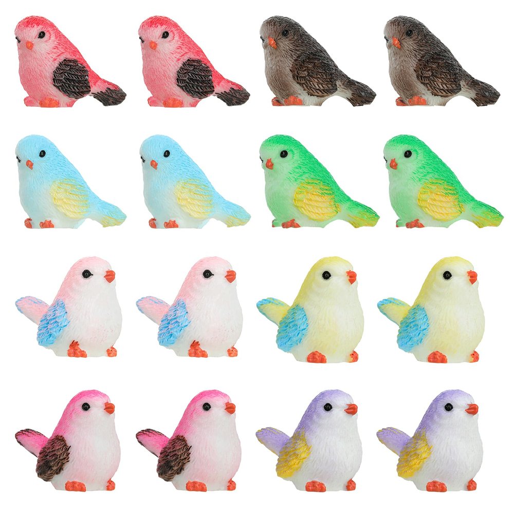 16 Pcs Miniature Bird Figurines - Mini Resin Birds Decorative for Dollhouse, Crafts & Garden