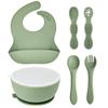 HippoBaby 6 Piece Baby Bowls With Suction and Lids | Toddler Bowl Set with 1 Bowl, 1 Bib, 2 Baby Spoons, 1 Large Spoon, 1 Large Fork, Baby Feeding Essentials (1, Mint) view 1