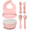HippoBaby 6 Piece Baby Bowls With Suction and Lids | Toddler Bowl Set with 1 Bowl, 1 Bib, 2 Baby Spoons, 1 Large Spoon, 1 Large Fork, Baby Feeding Essentials (1, Rose Quartz) view 1