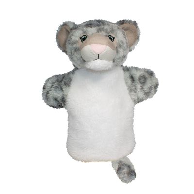 EcoBuddiez Hand Puppet - Snow Leopard from Deluxebase. Plush Animal Puppets for Kids Made from Recycled Plastic Bottles, Eco-Friendly Toys for Pretend Play, Gifts and Creative Playtime.