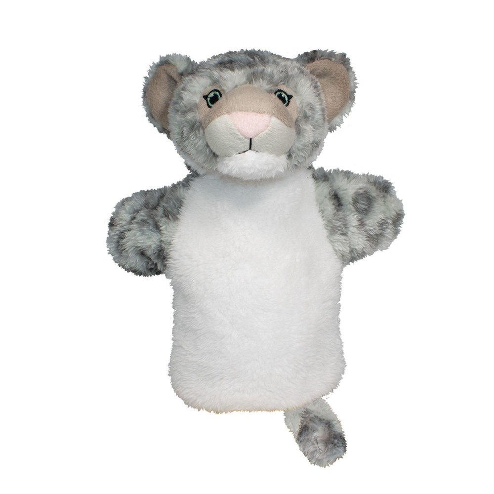 EcoBuddiez Hand Puppet - Snow Leopard from Deluxebase. Plush Animal Puppets for Kids Made from Recycled Plastic Bottles, Eco-Friendly Toys for Pretend Play, Gifts and Creative Playtime.