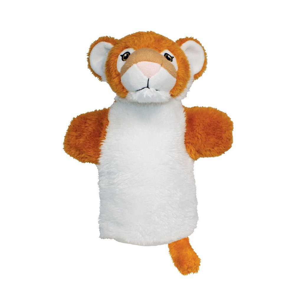 EcoBuddiez Hand Puppet - Tiger from Deluxebase. Plush Animal Puppets for Kids Made from Recycled Plastic Bottles, Eco-Friendly Toys for Pretend Play, Gifts and Creative Playtime.