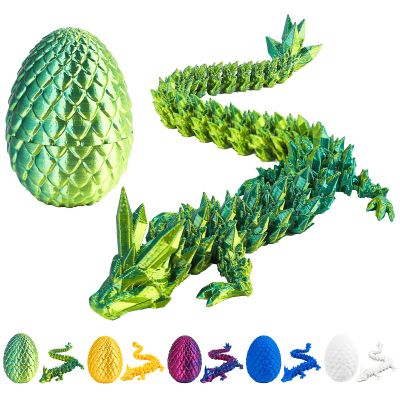 3D Printed Dragon Egg with Dragon Inside,12 Inch 3D Printed Dragon Egg Fidget ToyHome Office Decor Executive Desk Toys for Autism/ADHD (Laser Yellow Green)