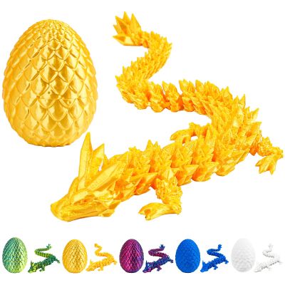3D Printed Dragon Egg with Dragon Inside,12 Inch 3D Printed Dragon Egg Fidget ToyHome Office Decor Executive Desk Toys for Autism/ADHD (Silk Gold)