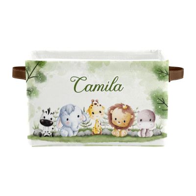 Deven Watercolor Cute Jungle Animal 1 Personalized Large Storage Baskets for Organizing Shelves with Handle,Closet Decorative Storage Bins for Bathroom,Nursery,Home