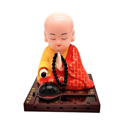 ToysCentral Basics Little Monk Figurine Solar - Solar Powered Buddha Shaking, Solar Powered Shaking Head Monk Toy | Little Monk Figurine Solar Head Toys, Chinese Little Buddha Monk Statue for Car Dashboard