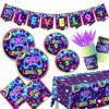 142Pcs 9th Birthday Video Game Party Supplies Video Game Birthday Decorations Neon Level 9 Plates and Napkins Tableware Set for Boys 9th Gamer Gaming Party view 1