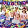 142Pcs 9th Birthday Video Game Party Supplies Video Game Birthday Decorations Neon Level 9 Plates and Napkins Tableware Set for Boys 9th Gamer Gaming Party view 4