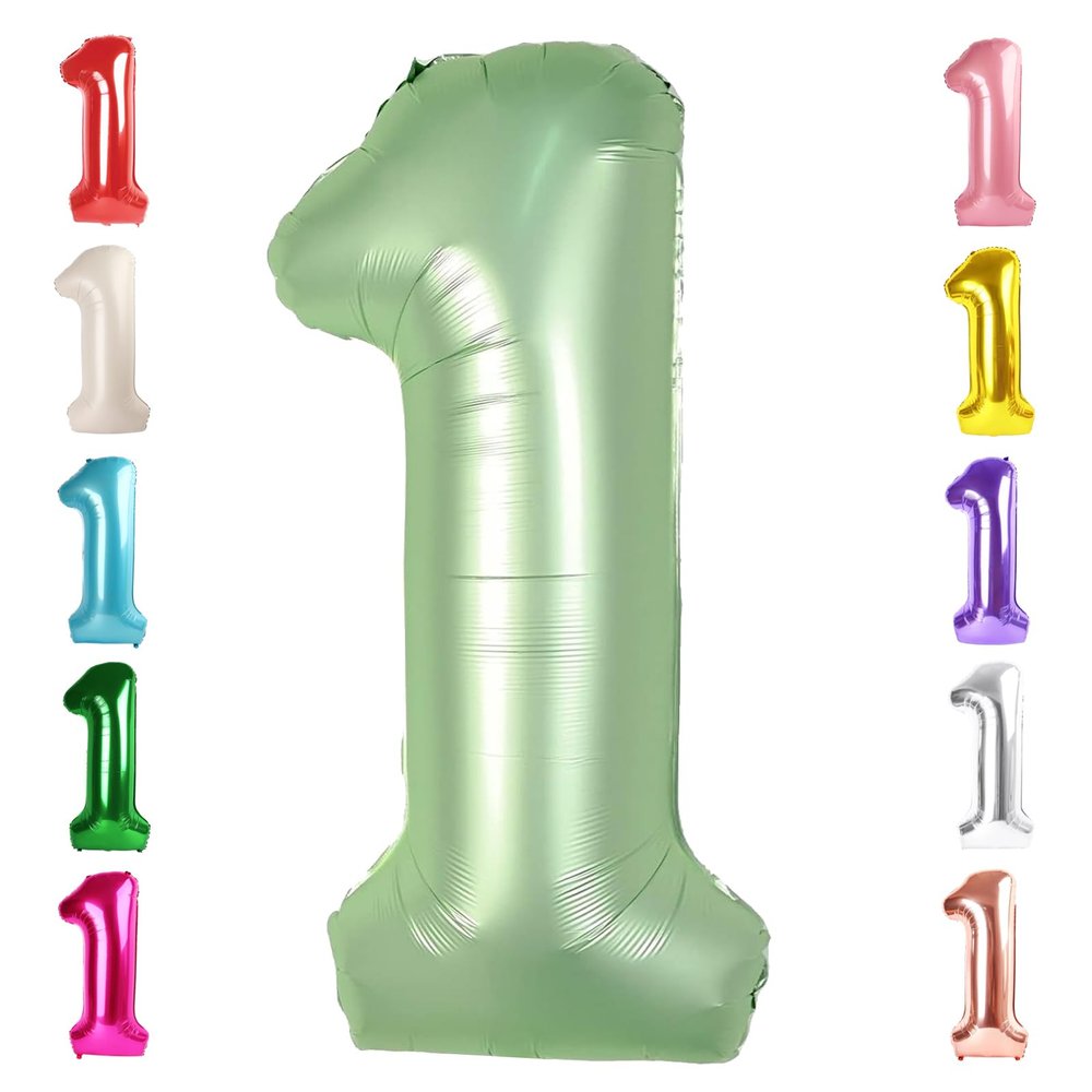 Number Balloons 1, 40 Inch One Balloons for 1st Birthday Girl Boy 1 11 21 Party Decorations Baby Shower Photo Shoot, Olive Green 1 Balloon