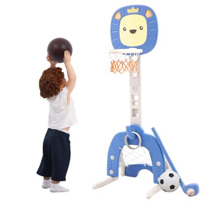 Ark miido 4-in-1 Basketball Hoop for Kids Toddler Sports Activity Center Height Adjustment with Football/Soccer Goal, Golf Game, and Ring Toss Indoor and Outdoor Play Set for Boys and Girls (Blue)