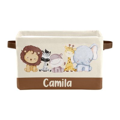 Deven Watercolor Jungle Animal Brown Personalized Large Storage Baskets for Organizing Shelves with Handle,Closet Decorative Storage Bins for Bathroom,Nursery,Home