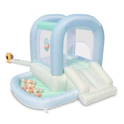 Bounceland Mini Bouncer Mist with Ball Pit, 6ft L x 6ft W x 4.6ft H inflated Size, UL Blower Included, 30 Pastel Plastic Balls, Trendy Bouncer for Kids