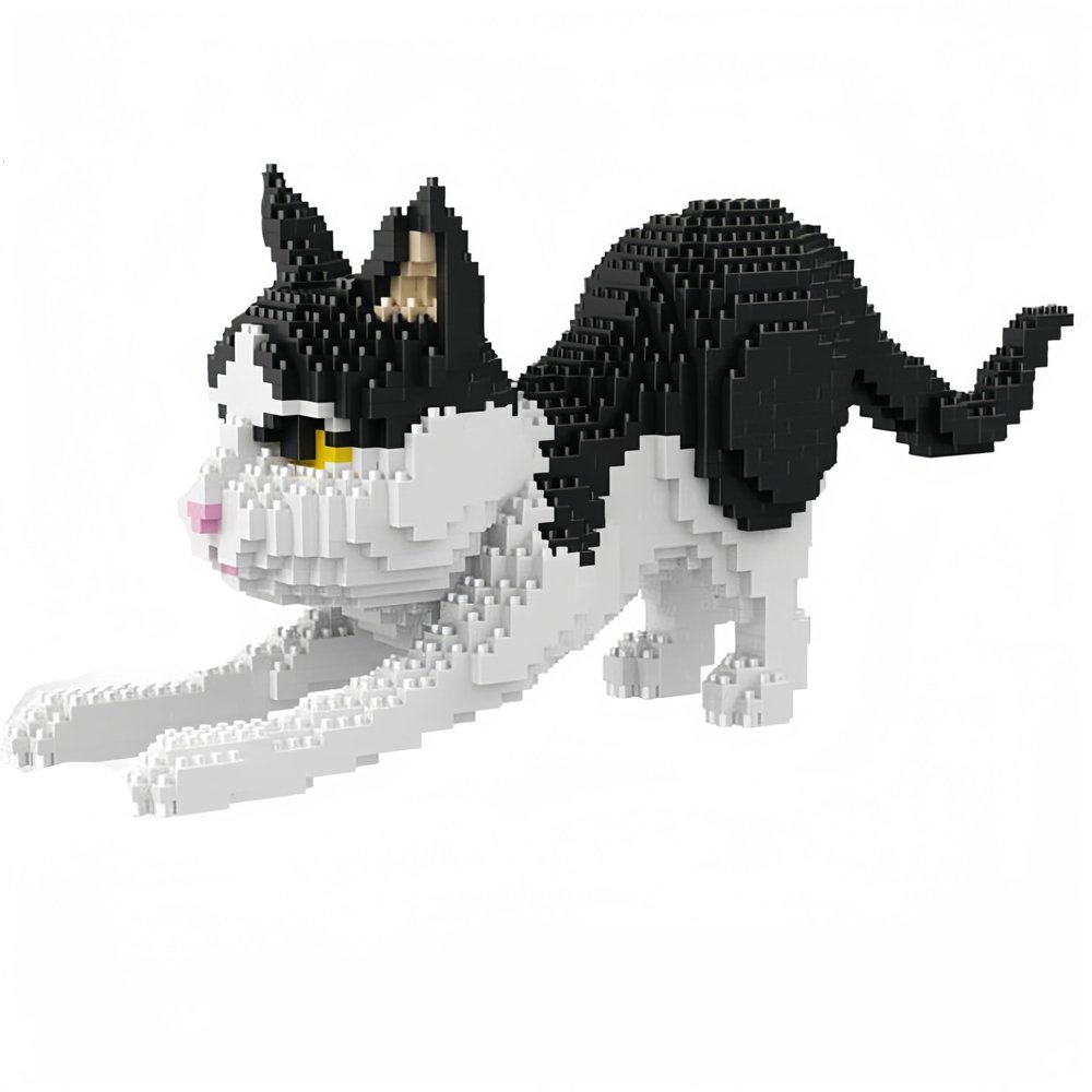 alltogetho Cow Cat Model Micro Mini Building Block Toys Sets: Enjoy Layered Black-and-White Patterns with The Dynamic Running Pose