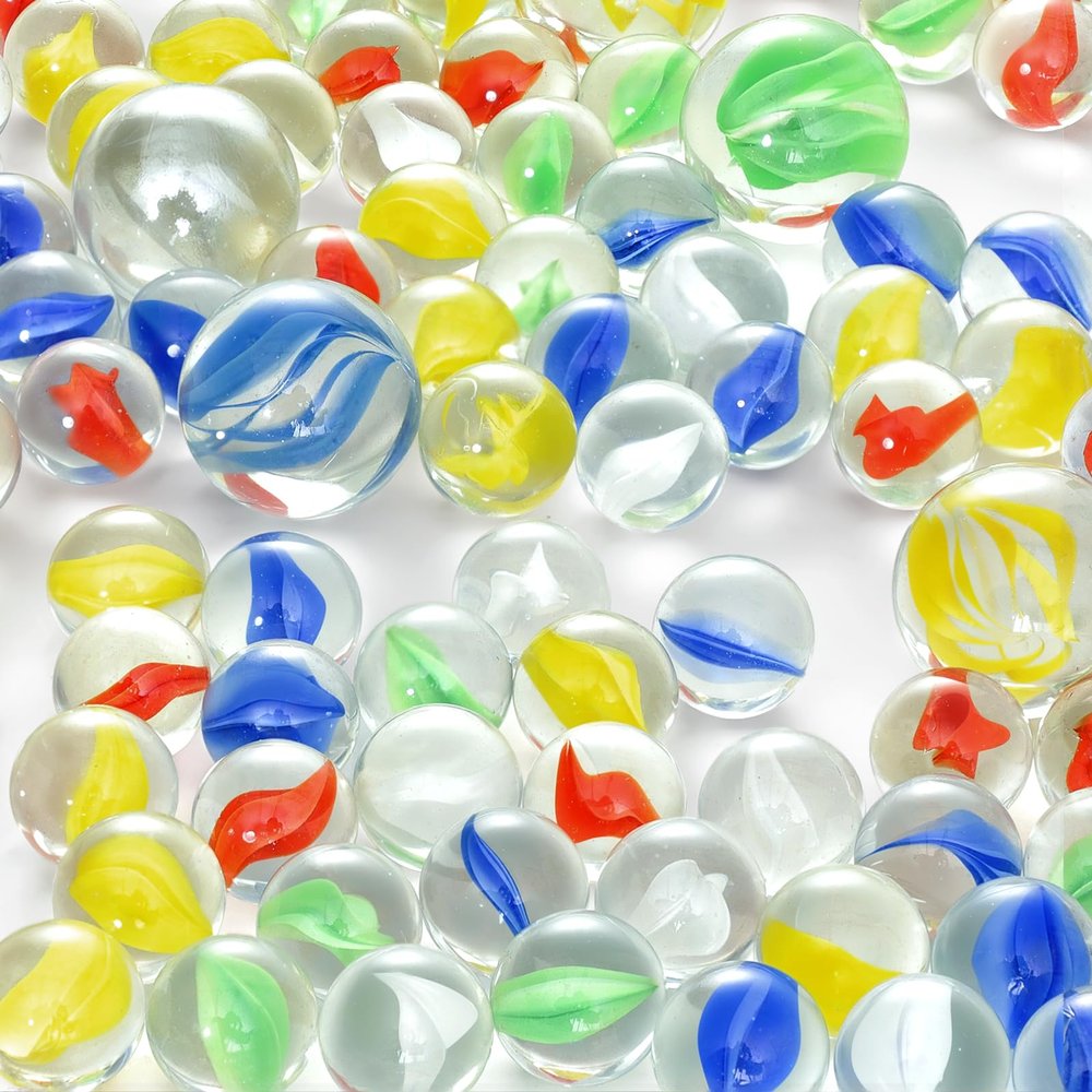 LovesTown 500PCS Glass Marbles Bulk, Vintage Cat Eye Marble, for Vase Filler Flower Candle Crafts and Table Centerpieces Decoration, 5 Colors, 1"/0.63"