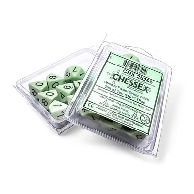 Wondertrail Green Pastel Dice with Black Numbers D10 Aprox 16mm (5/8in) Set of 10 Chessex