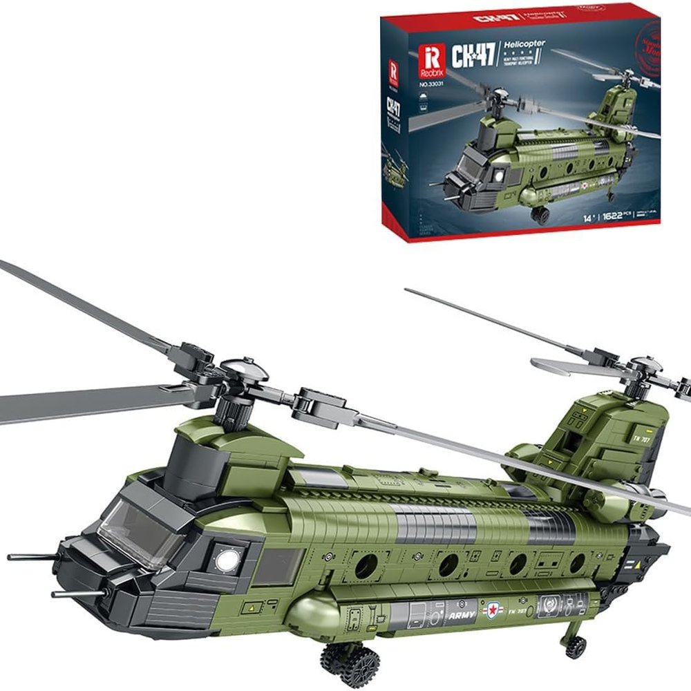 FULHOLPE CH-47 Transport Helicopter Chinook Building Blocks Set, MOC Military Aircraft Model Bricks Construction Toy Compatible with Major Brands - 1622 Pieces