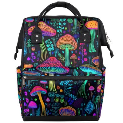 Skonsati Diaper Backpack for Moms Multicolor Mushroom Baby Bag Large Diaper Tote Bags Nappy Bag Waterproof Travel Essentials with Stroller Straps