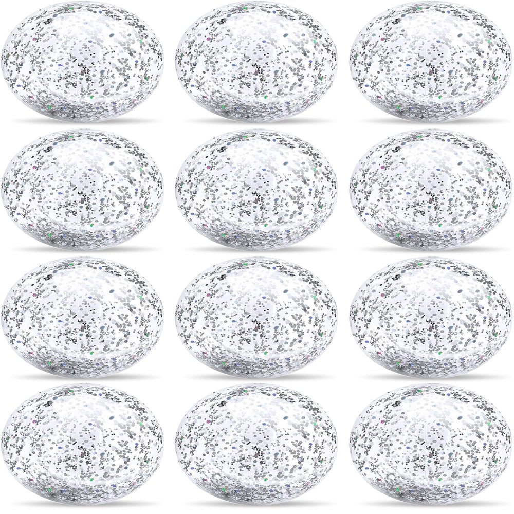 12 Pack Inflatable Glitter Beach Balls Bulk-16" Beach Ball Swimming Pool Toys for Games Adults Kids, Summer Pool Beach Party Decoration,Luau Decorations Essential Blow Up Beach Ball (Silver,Glitter)