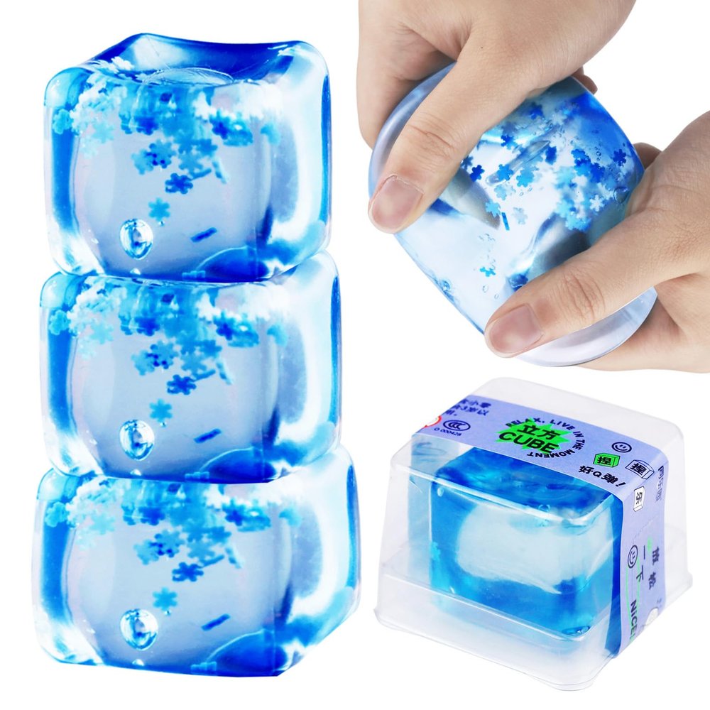 Naturahand 3Pcs Stress Balls Ice Cube Fidget Sensory Cube for Autism ADHD Squeeze Balls Anxiety Relief for Adults