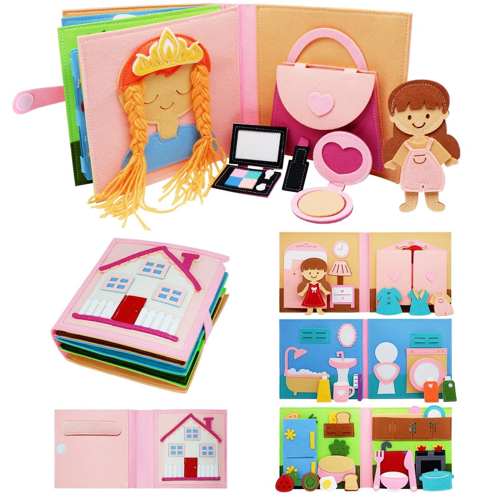 BizyKoady Montessori Felt Busy Book Toddlers Quiet Book Preschool Early Learning Educational Travel Toys for Kids Age 2 3 4 5 6 Years Travel Essentials Daily House Learning Activities Girls
