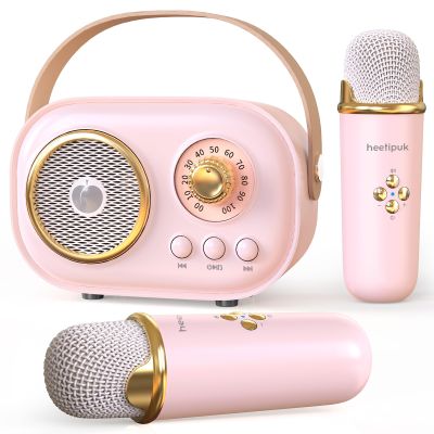 Mini Karaoke Machine,White Elephant Gifts,Stocking Stuffers for Teen, Christmas Gifts for 3-12+ Years Old, Portable Bluetooth Speaker with Wireless Microphone Kids Boys Girls-Pink