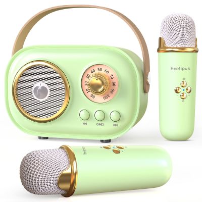 Mini Karaoke Machine,White Elephant Gifts,Stocking Stuffers for Teen, Christmas Gifts for 3-12+ Years Old, Portable Bluetooth Speaker with Wireless Microphone Kids Boys Girls-Green