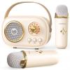 Mini Karaoke Machine,White Elephant Gifts,Stocking Stuffers for Teen,Christmas Gifts for 3-12+ Years Old, Portable Bluetooth Speaker with Wireless Microphone for Kids Boys Girls-Beige view 1