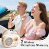 Mini Karaoke Machine,White Elephant Gifts,Stocking Stuffers for Teen,Christmas Gifts for 3-12+ Years Old, Portable Bluetooth Speaker with Wireless Microphone for Kids Boys Girls-Beige view 4