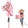 Greeily Hobby Horse, 30" to 50" Stick Horse for Cowboys Plush Handcrafted Hobby Horse on a Stick Real Pony Neighing and Galloping Sounds Stainless Steel Pole with Lighting Wheels Sponge Grip view 1