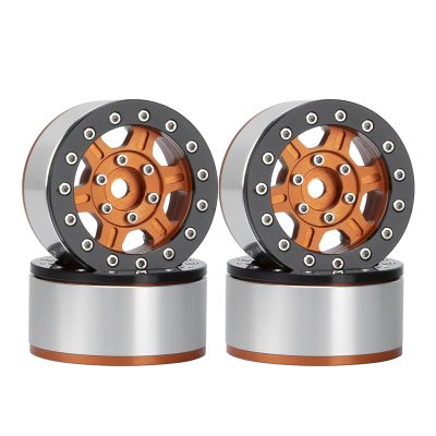 WONFAST 4PCS 1.55 inch Metal Beadlock Wheels Rim Hub RC Aluminum Alloy Wheel Replacement for 1:10 RC Rock Crawler Car for Axial 90069 D90 TF2 Tamiya CC01 MST JIMNY Parts (Black Orange)