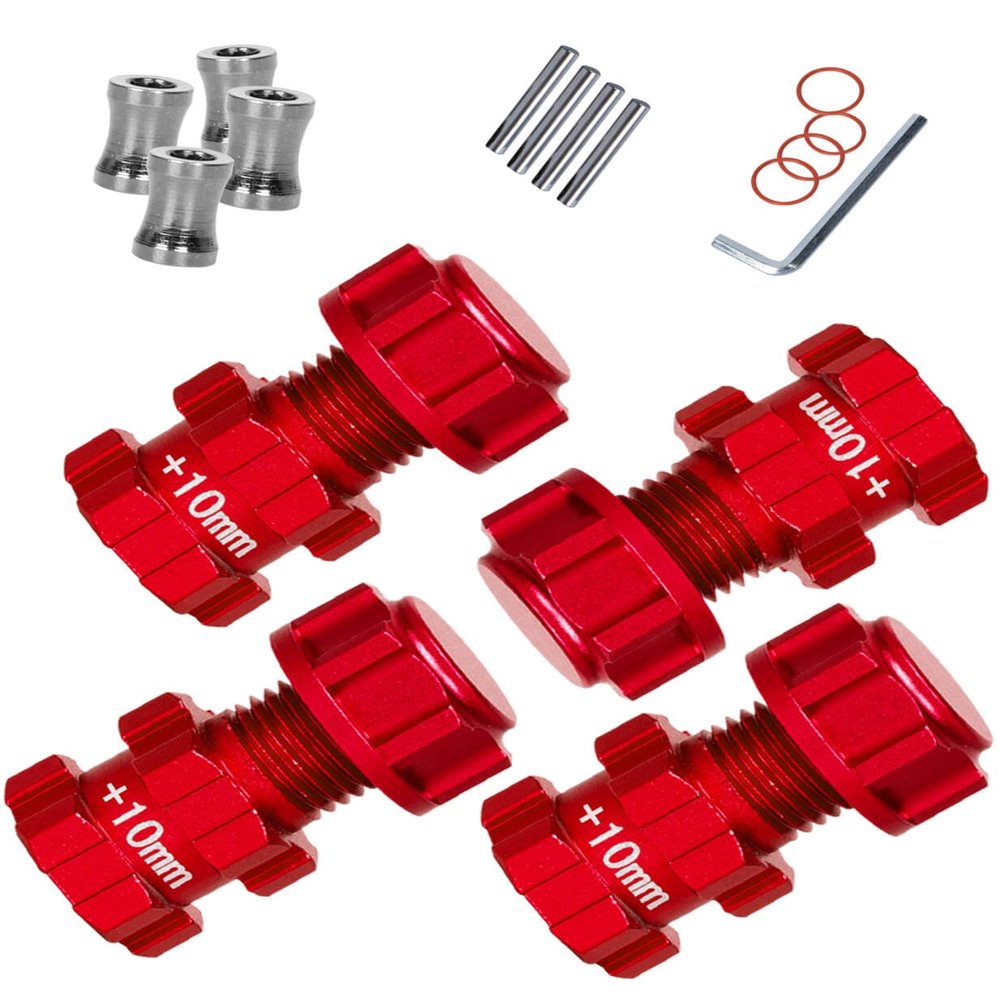 hopsupRC Upgrades Part for 1/10 Granite Senton New Big Rock Typhon 3S BLX,Aluminum with Anti-dust Cap Nuts 14mm to 17mm Wheel Hex 10mm Extended Wheel Hub Drive,Red