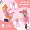 Frebuta Hobby Horse on a Stick,30 to 50In Stick Horse for Kids 3-12 Years Plush Handcrafted Party Cowgirl Music Pink Pony Horse Toy with Illuminated Wheel Stainless Steels Soft Sponge Handle (Pink) view 3