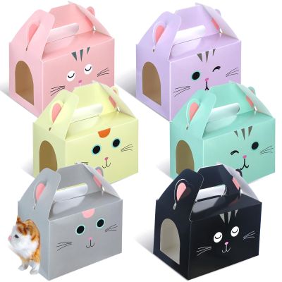 Fainne 24 Pcs Party Favors Boxes Foldable Treat Gift Boxes Candy Goodie Cases Decorations Adopt Pet Gift for Birthday Wedding Bridal Shower Party Favors(Cat)