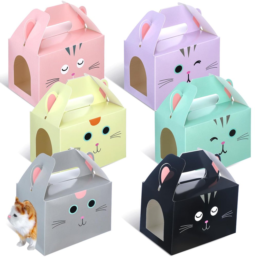 Fainne 24 Pcs Party Favors Boxes Foldable Treat Gift Boxes Candy Goodie Cases Decorations Adopt Pet Gift for Birthday Wedding Bridal Shower Party Favors(Cat)