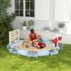 HOYOC Wooden Sandbox, Large Outdoor Sand Box with 6 Animal Patterned Seats, Buckets & Blackboards, Sand Pit for Backyard Play, Fir Wood, Blue, Animals, 85" x 85" x 24.75" view 2