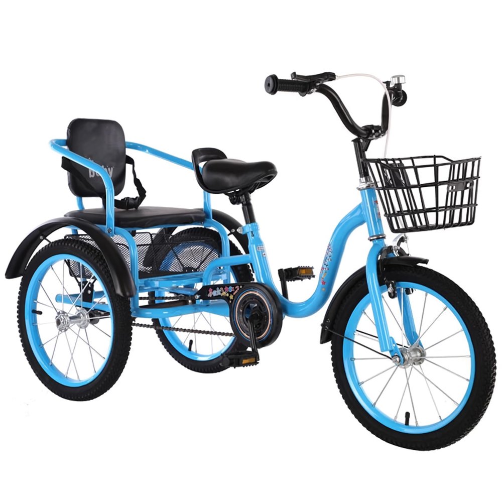 JIYIAN Kids Trike Bike - Toddler Trike High Carbon Steel Frame Children Tricycle with Storage Basket-Safety Harness Boy Girl Outdoor Toy Gifts,Blue,16 inches
