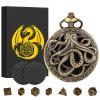 Mini DND Dice Set Steampunk Hollow Octopus Pocket Watch Shell Case, 7pcs Polyhedral Metal D&D Dice Set, DND Gifts with Gift Box for Player, Role Playing Board Games Accessories, Bronze view 1