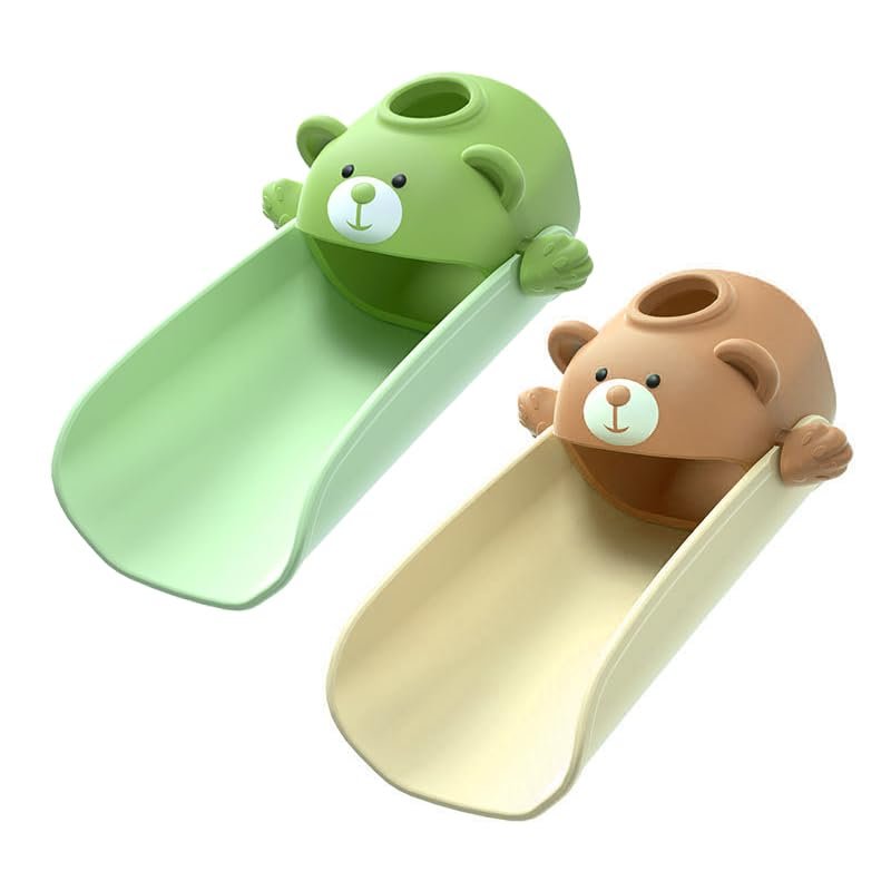 DLUCKY 2Pcs Faucet Extender for Sink Easy Use Sink Faucet Extenders with Temperature Sensitive for Toddlers, Kids Hand Washing Faucet Extension for Bathroom Sink, Kitchen, (Brown and Green)